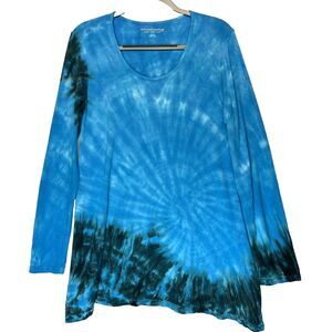 Soft Surroundings Top Tunic Size Medium Blue Long Sleeve Mira Costa